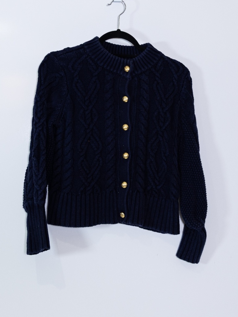 Tuckernuck Colette Cotton Blend Cable Knit Button Front Cardigan Navy Blue XS